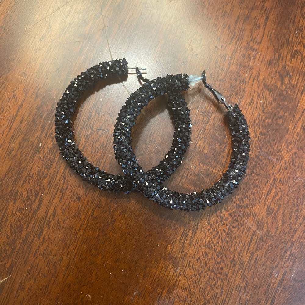 Black sparkly hoops